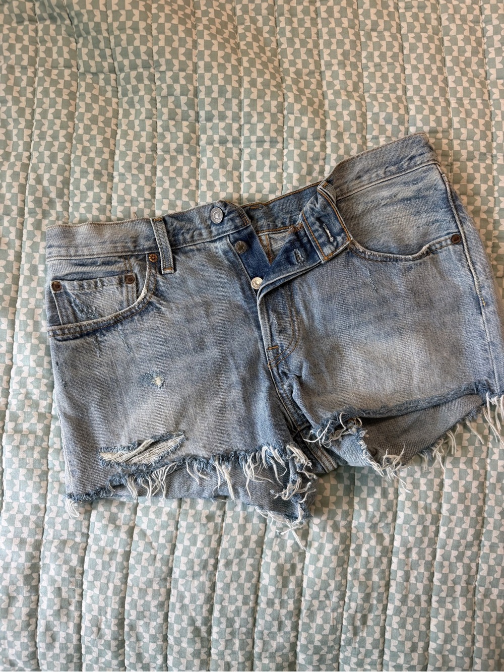 Levi's 501 Light Blue Distressed Denim Cutoff Shorts